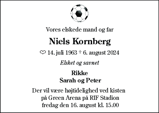 Dødsannonce for Niels Kornberg