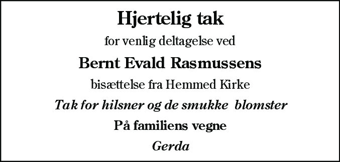 Dødsannonce for Bernt Evald Rasmussen