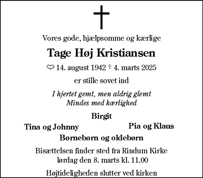 Dødsannonce for Tage Høj Kristiansen