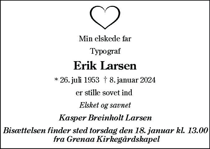 Dødsannonce for Erik Larsen