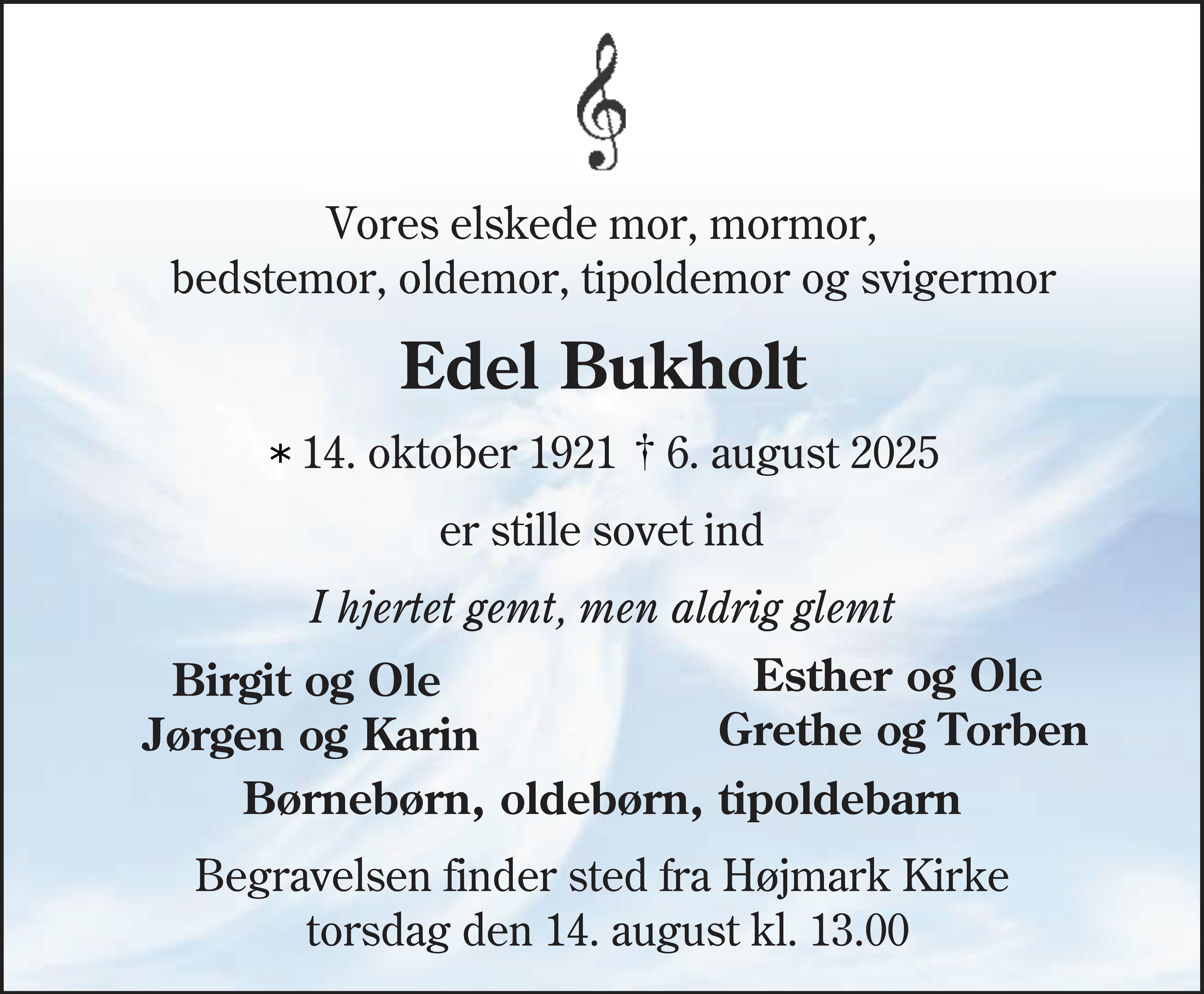 Dødsannonce for Edel Bukholt