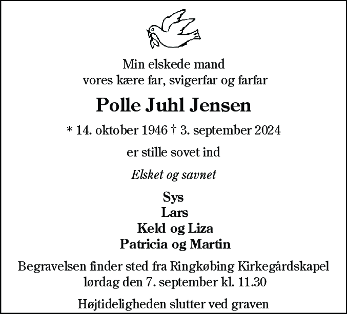 Dødsannonce for Polle Juhl Jensen