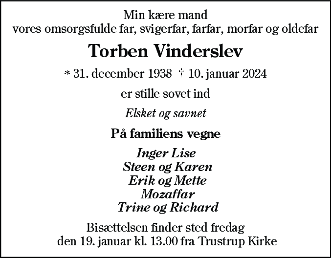 Dødsannonce for Torben Vinderslev