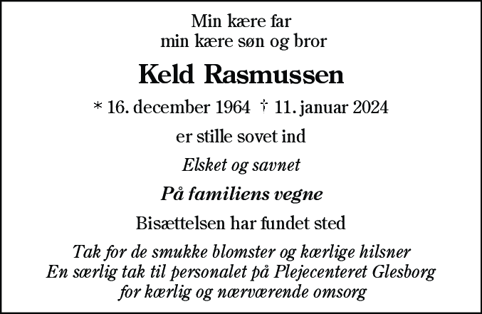 Dødsannonce for Keld Rasmussen