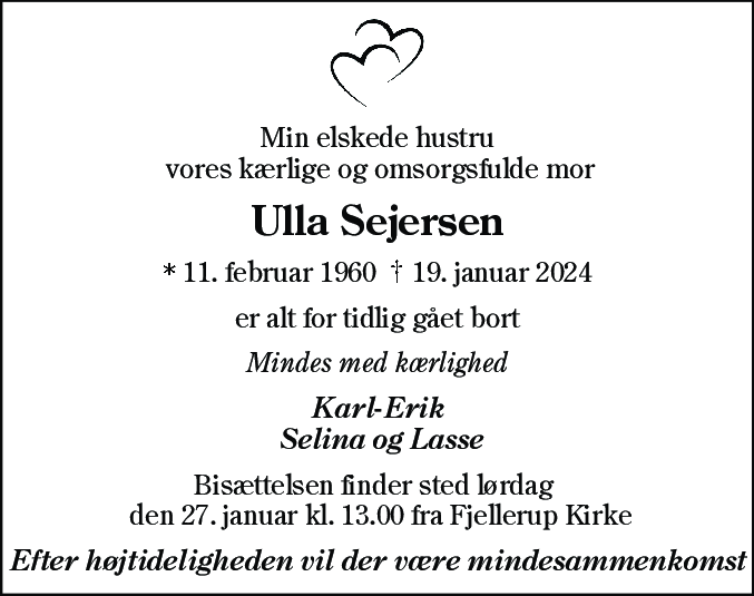Dødsannonce for Ulla Sejersen