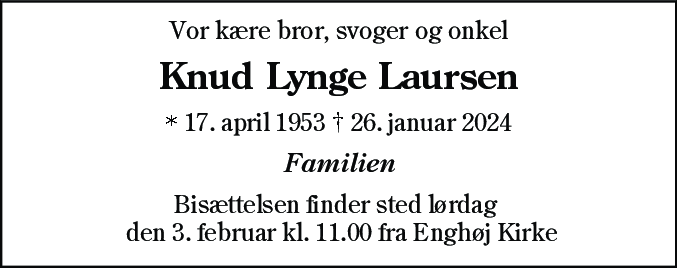 Dødsannonce for Knud Lynge Laursen