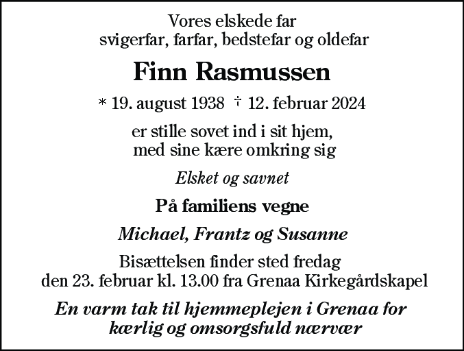Dødsannonce for Finn Rasmussen