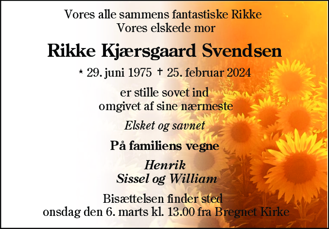 Dødsannonce for Rikke Kjærsgaard Svendsen