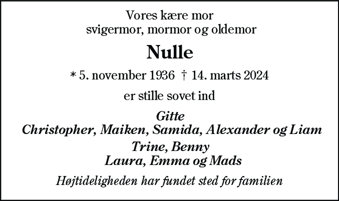 Dødsannonce for Birthe Glerup Bachmann