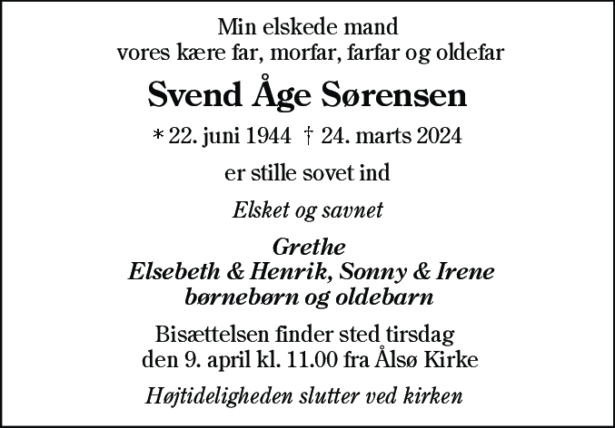 Dødsannonce for Svend Åge Sørensen