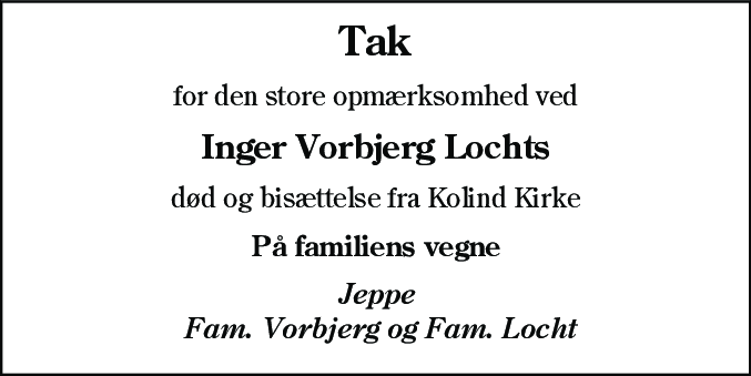 Dødsannonce for Inger Vorbjerg Locht