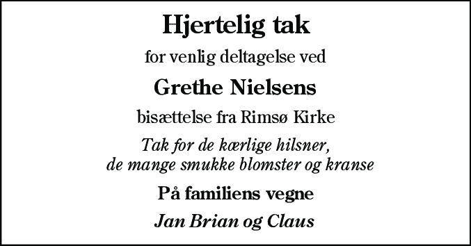 Dødsannonce for Grethe Nielsen