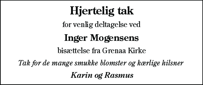 Dødsannonce for Inger Mogensen
