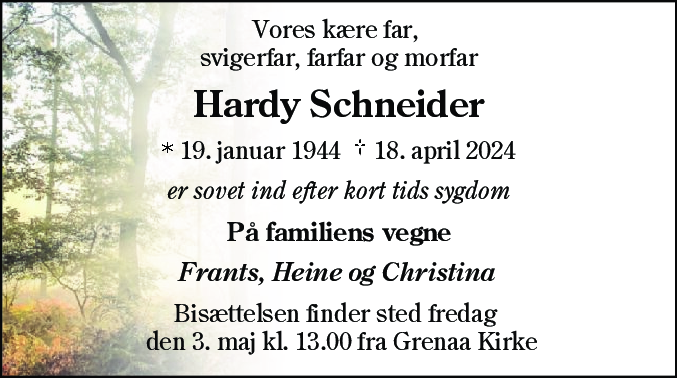 Dødsannonce for Hardy Ernst Schneider