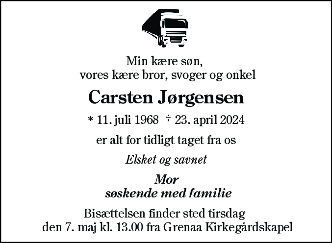Dødsannonce for Carsten Jørgensen