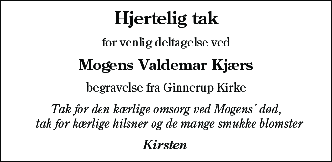 Dødsannonce for Mogens Valdemar Kjær