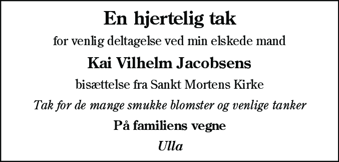 Dødsannonce for Kai Vilhelm Jacobsen