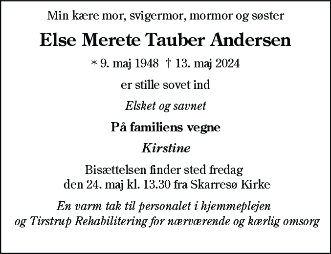 Dødsannonce for Else Merete Tauber Andersen
