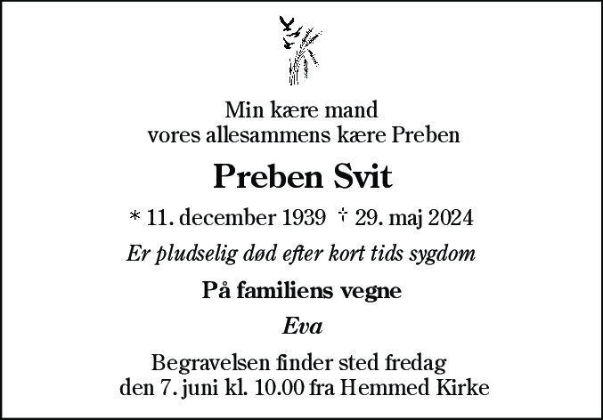 Dødsannonce for Preben Svit