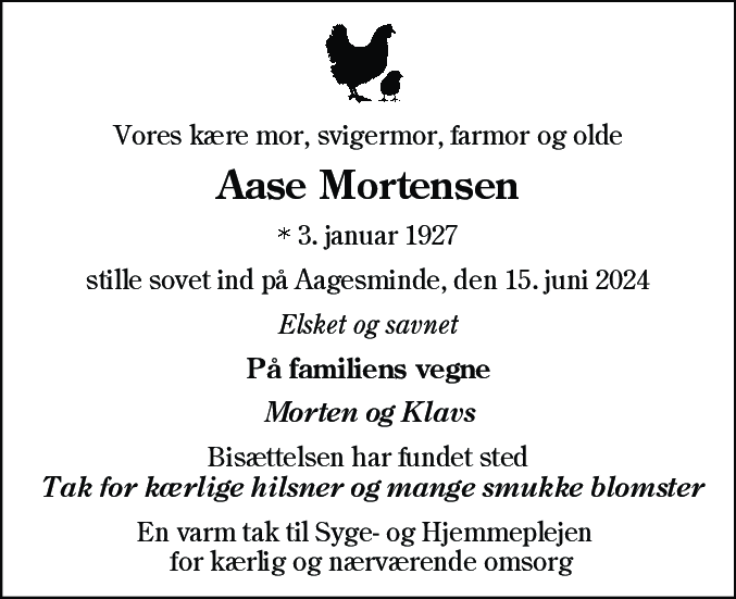 Dødsannonce for Åse Gudrun Mortensen