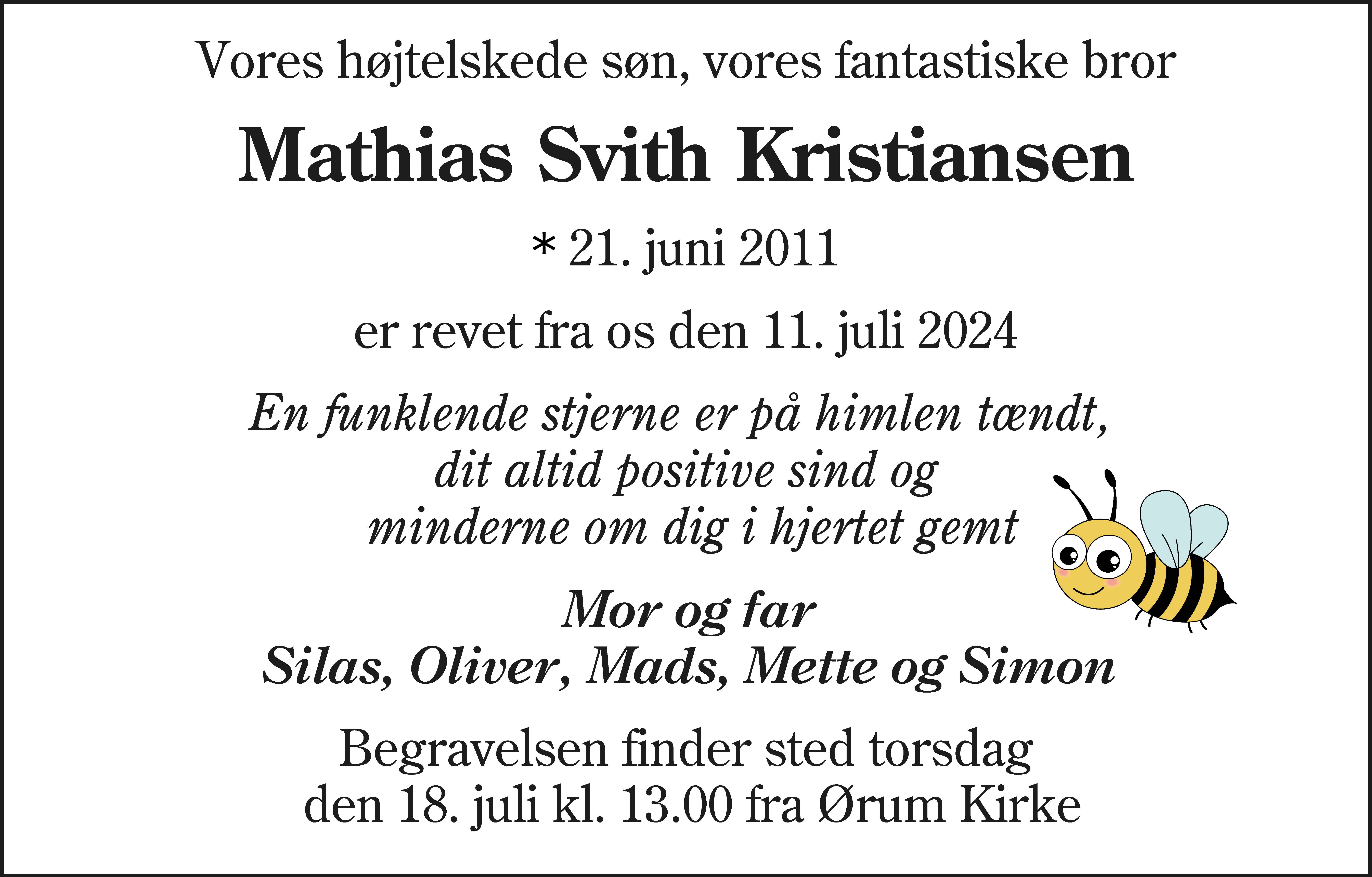Dødsannonce for Mathias Svith Kristiansen