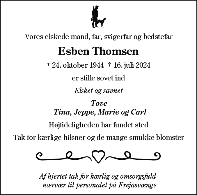 Dødsannonce for Esben Thomsen