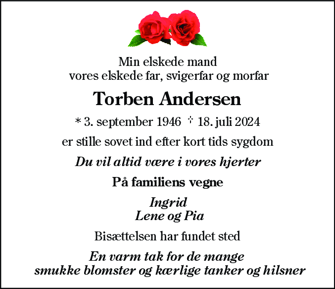Dødsannonce for Torben Andersen