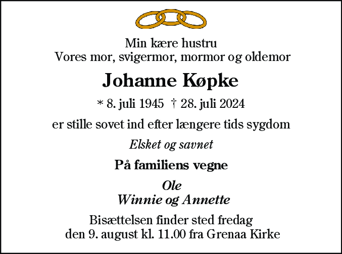 Dødsannonce for Johanne Køpke