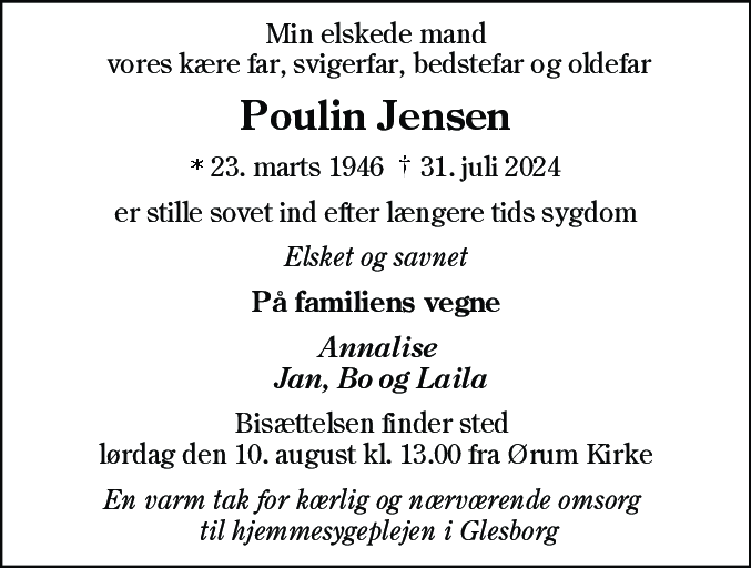 Dødsannonce for Poulin Jensen