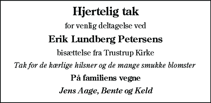 Dødsannonce for Erik Lundberg Petersen