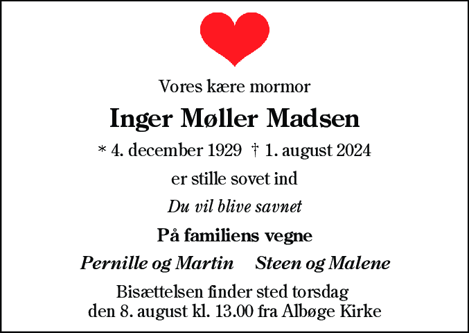 Dødsannonce for Inger Møller Madsen