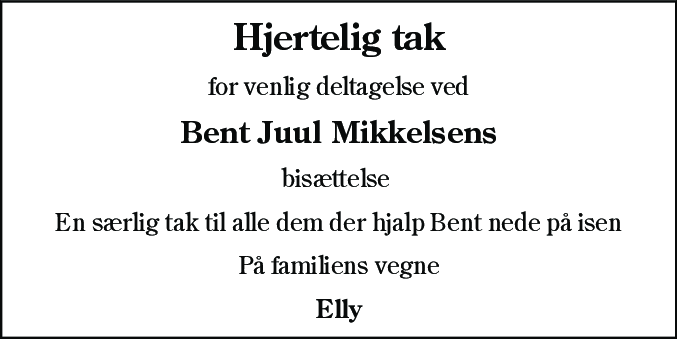 Dødsannonce for Bent Juul Mikkelsen