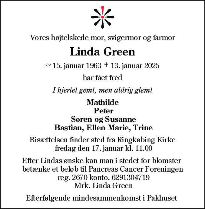 Dødsannonce for Linda Green