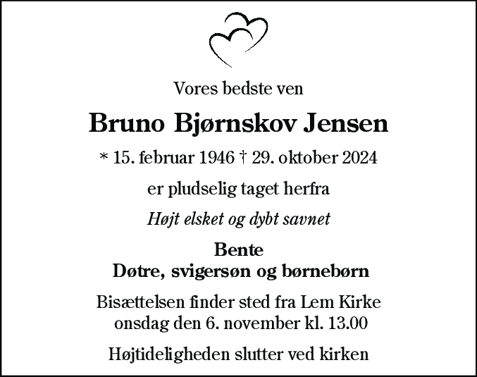 Dødsannonce for Bruno Bjørnskov Jensen