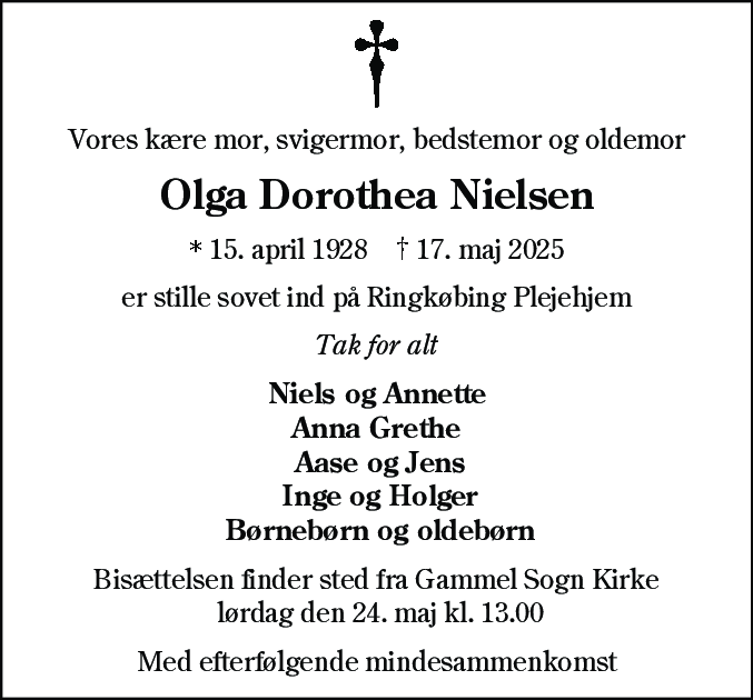 Dødsannonce for Olga Dorothea Nielsen