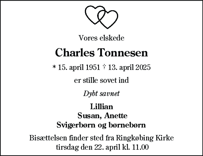 Dødsannonce for Charles Tonnesen