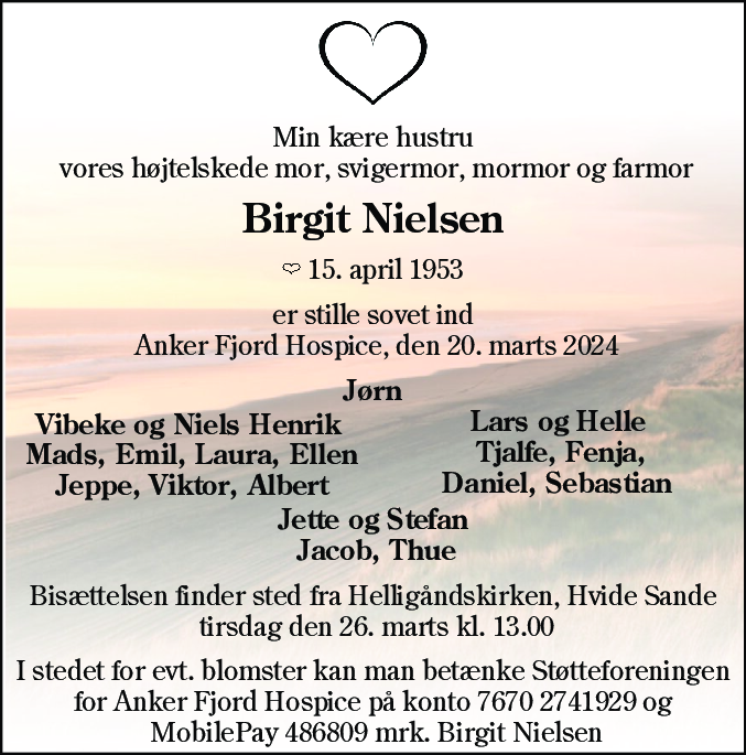 Dødsannonce for Birgit Nielsen