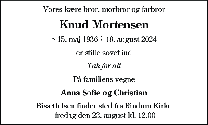 Dødsannonce for Knud Mortensen