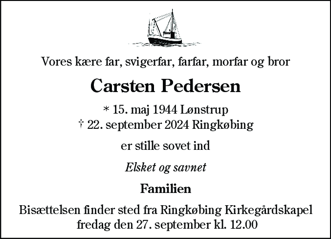 Dødsannonce for Carsten Pedersen