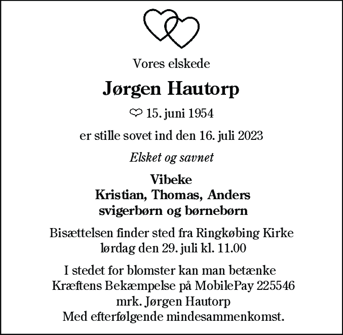 Dødsannonce for Jørgen Hautorp