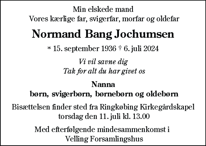 Dødsannonce for Normand Bang Jochumsen