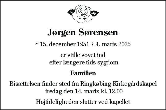 Dødsannonce for Jørgen Sørensen