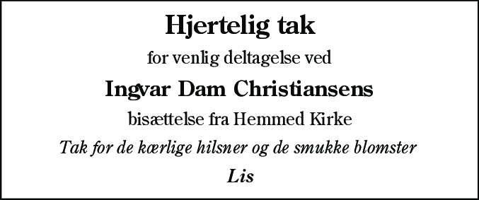 Dødsannonce for Ingvar Dam Christiansen