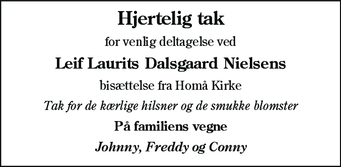 Dødsannonce for Leif Laurits Dalsgård Nielsen