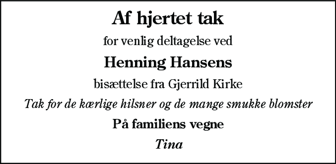 Dødsannonce for Henning Hansen