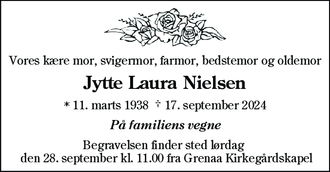 Dødsannonce for Jytte Laura Nielsen