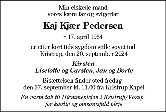 Dødsannonce for Kaj Kjær Pedersen