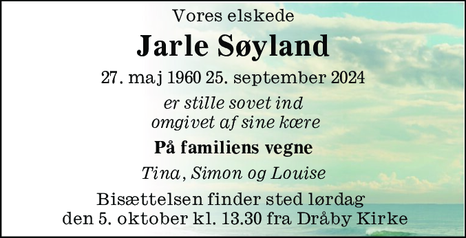 Dødsannonce for Jarle Søyland