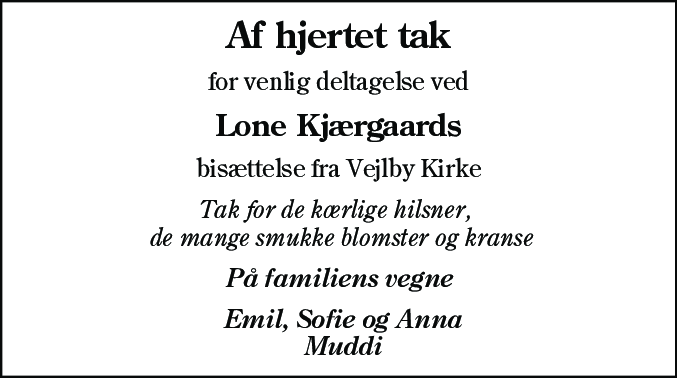 Dødsannonce for Lone Kjærgaard