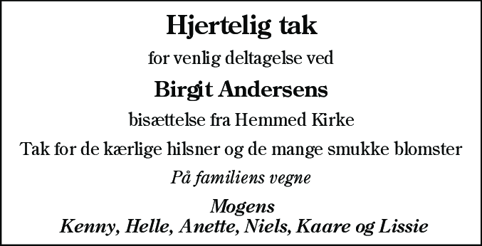 Dødsannonce for Birgit Andersen